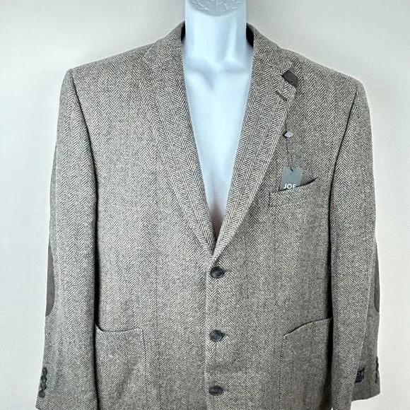 JOE Joseph Abboud Tan Brown 100% Wool Elbow Patch Jacket Sports Coat Sz 48R NWT